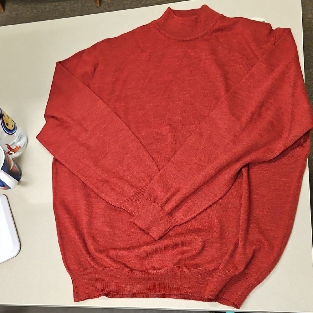 Toscano Wool Men's Red Turtleneck Sweater - Lightweight Knit